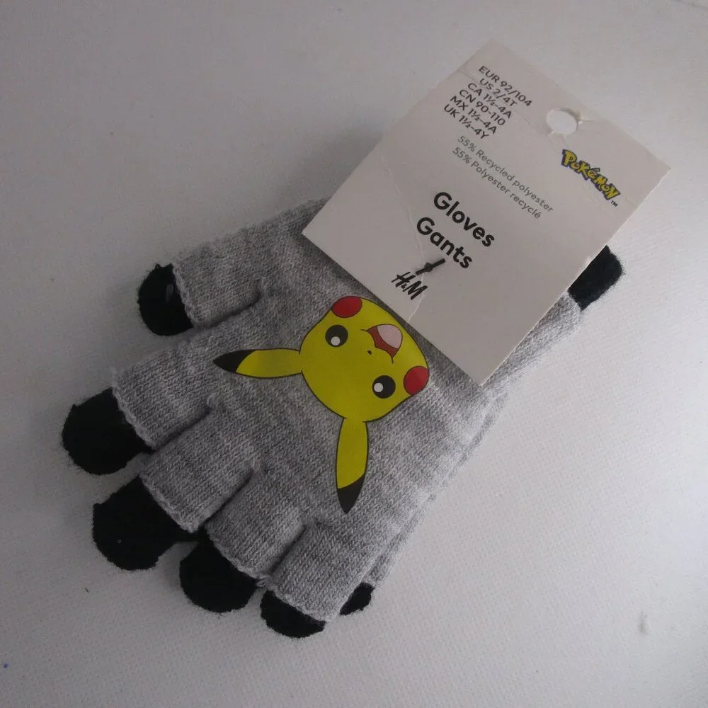 H&M Kids Toddler Pokémon gloves grey black NWT